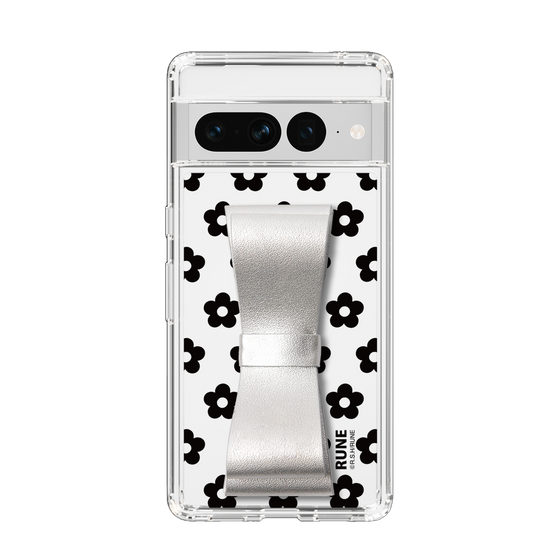 Slim Protection Case - STAND & RING RIBBON Silver［ Rune Naito - RUNE Flower - Black ］