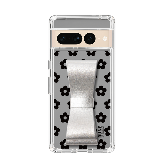 Slim Protection Case - STAND & RING RIBBON Silver［ Rune Naito - RUNE Flower - Black ］