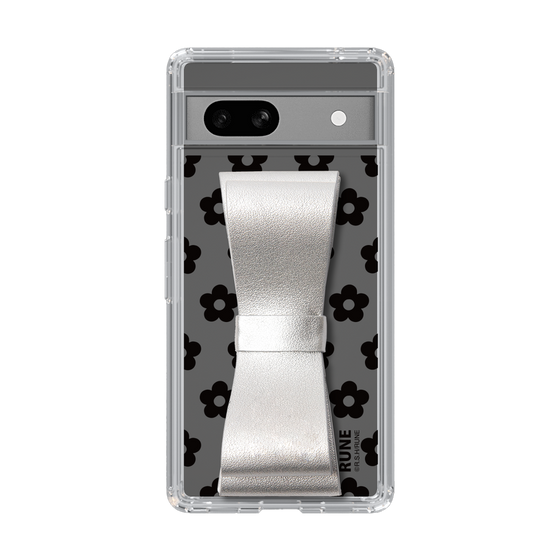 Slim Protection Case - STAND & RING RIBBON Silver［ Rune Naito - RUNE Flower - Black ］