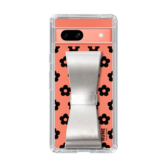 Slim Protection Case - STAND & RING RIBBON Silver［ Rune Naito - RUNE Flower - Black ］