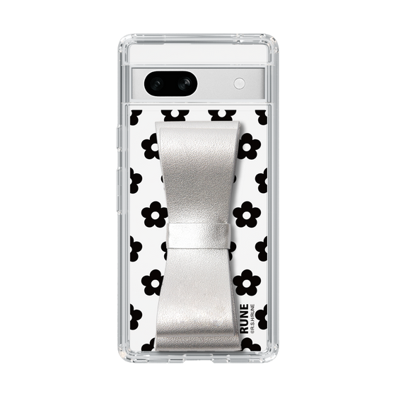 Slim Protection Case - STAND & RING RIBBON Silver［ Rune Naito - RUNE Flower - Black ］