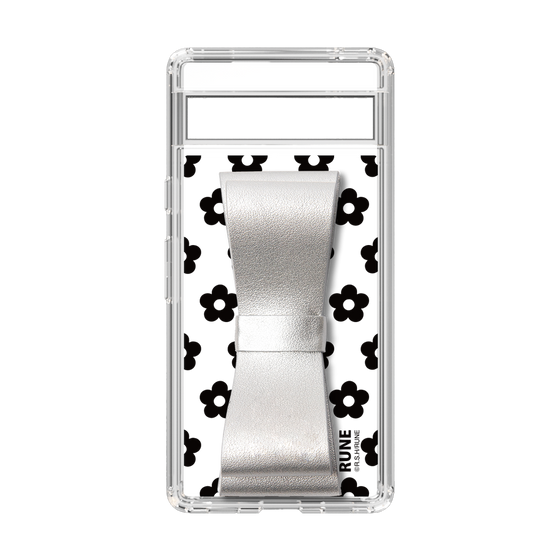 Slim Protection Case - STAND & RING RIBBON Silver［ Rune Naito - RUNE Flower - Black ］