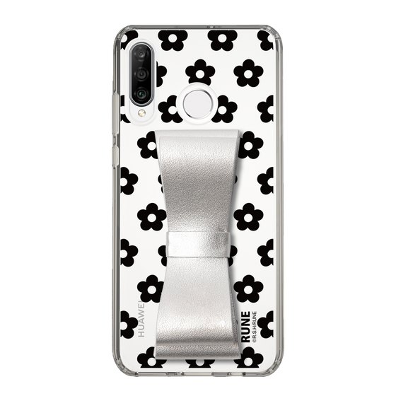 Slim Protection Case - STAND & RING RIBBON Silver［ Rune Naito - RUNE Flower - Black ］