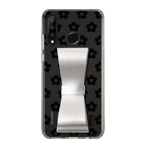 Slim Protection Case - STAND & RING RIBBON Silver［ Rune Naito - RUNE Flower - Black ］