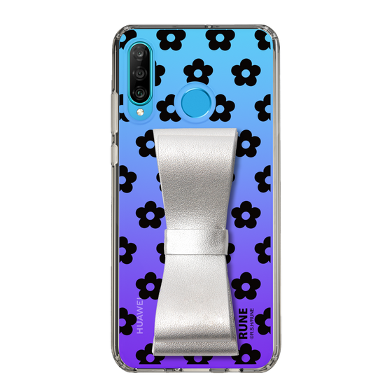 Slim Protection Case - STAND & RING RIBBON Silver［ Rune Naito - RUNE Flower - Black ］