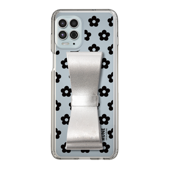 Slim Protection Case - STAND & RING RIBBON Silver［ Rune Naito - RUNE Flower - Black ］