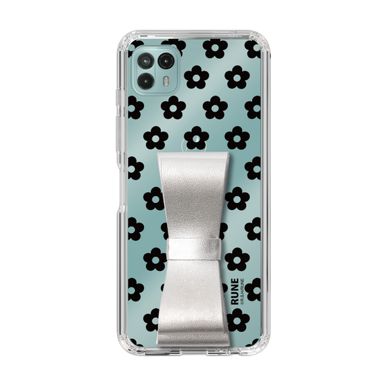 Slim Protection Case - STAND & RING RIBBON Silver［ Rune Naito - RUNE Flower - Black ］