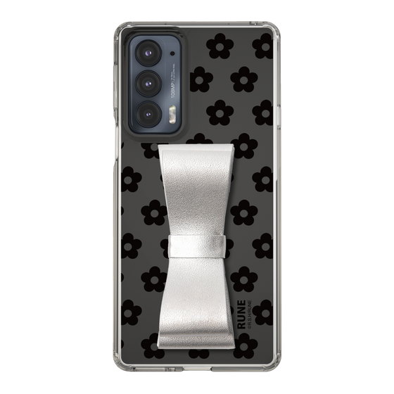 Slim Protection Case - STAND & RING RIBBON Silver［ Rune Naito - RUNE Flower - Black ］