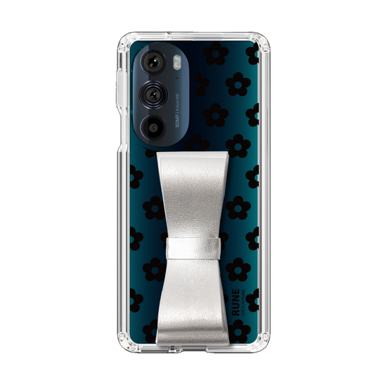 Slim Protection Case - STAND & RING RIBBON Silver［ Rune Naito - RUNE Flower - Black ］