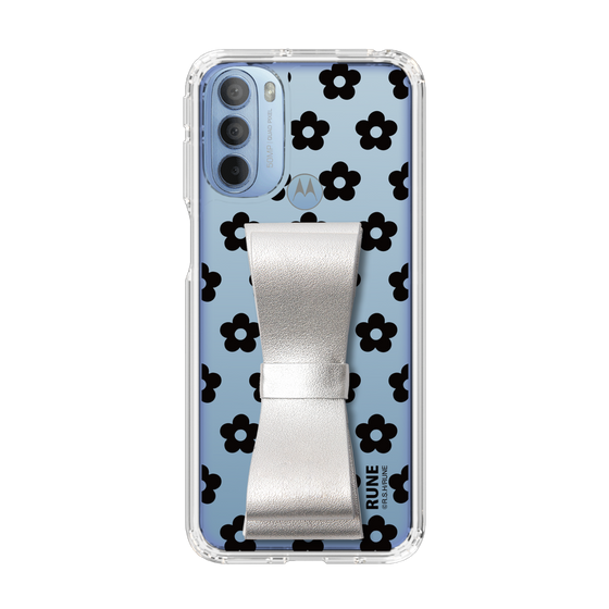Slim Protection Case - STAND & RING RIBBON Silver［ Rune Naito - RUNE Flower - Black ］