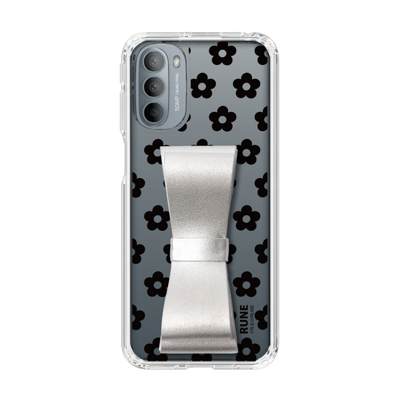 Slim Protection Case - STAND & RING RIBBON Silver［ Rune Naito - RUNE Flower - Black ］