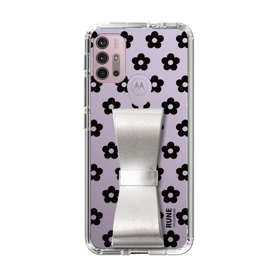 Slim Protection Case - STAND & RING RIBBON Silver［ Rune Naito - RUNE Flower - Black ］