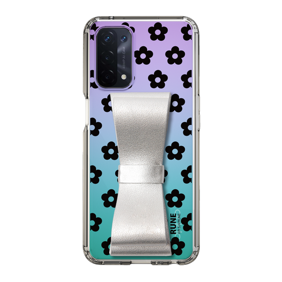 Slim Protection Case - STAND & RING RIBBON Silver［ Rune Naito - RUNE Flower - Black ］