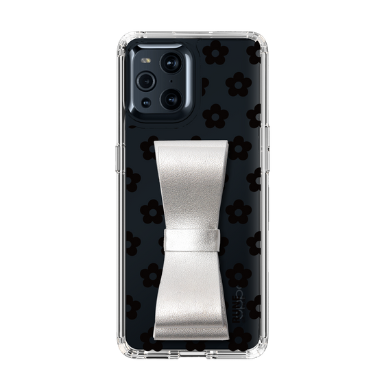 Slim Protection Case - STAND & RING RIBBON Silver［ Rune Naito - RUNE Flower - Black ］