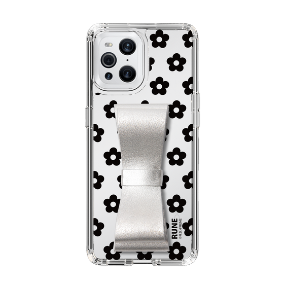 Slim Protection Case - STAND & RING RIBBON Silver［ Rune Naito - RUNE Flower - Black ］