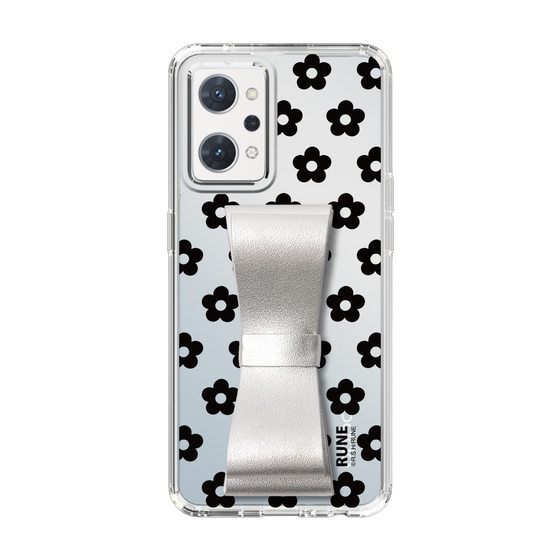 Slim Protection Case - STAND & RING RIBBON Silver［ Rune Naito - RUNE Flower - Black ］