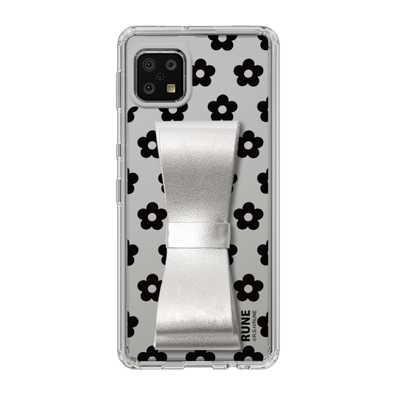 Slim Protection Case - STAND & RING RIBBON Silver［ Rune Naito - RUNE Flower - Black ］