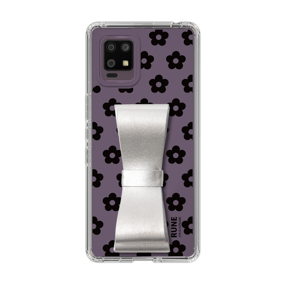Slim Protection Case - STAND & RING RIBBON Silver［ Rune Naito - RUNE Flower - Black ］