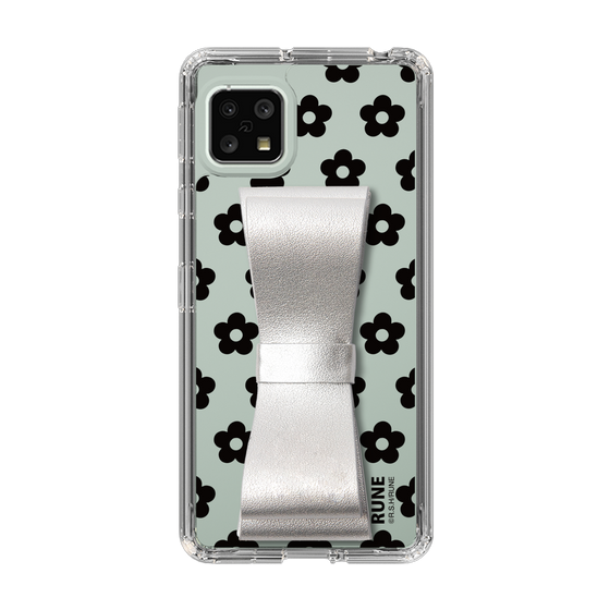 Slim Protection Case - STAND & RING RIBBON Silver［ Rune Naito - RUNE Flower - Black ］