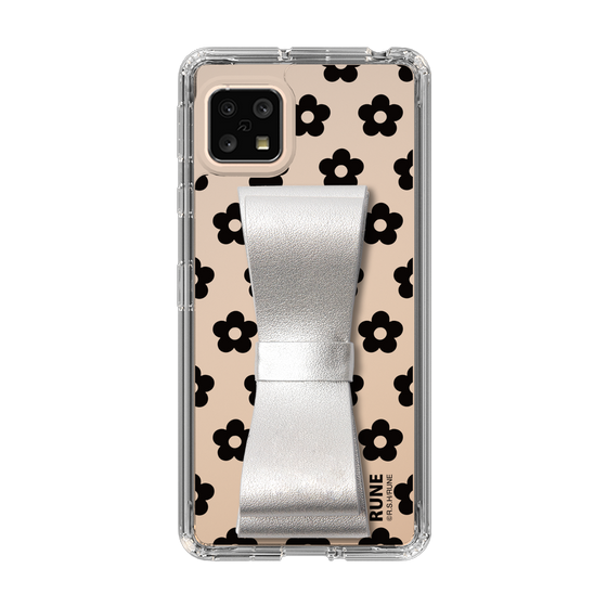 Slim Protection Case - STAND & RING RIBBON Silver［ Rune Naito - RUNE Flower - Black ］