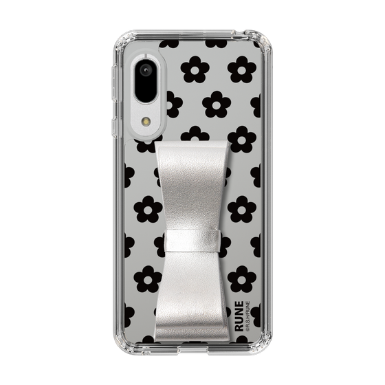 Slim Protection Case - STAND & RING RIBBON Silver［ Rune Naito - RUNE Flower - Black ］