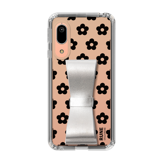 Slim Protection Case - STAND & RING RIBBON Silver［ Rune Naito - RUNE Flower - Black ］