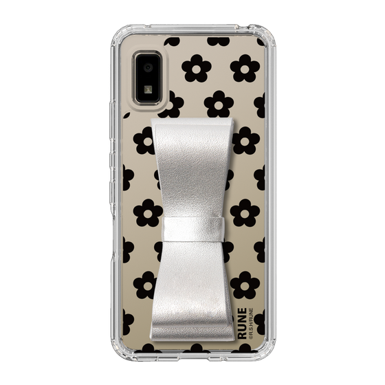 Slim Protection Case - STAND & RING RIBBON Silver［ Rune Naito - RUNE Flower - Black ］