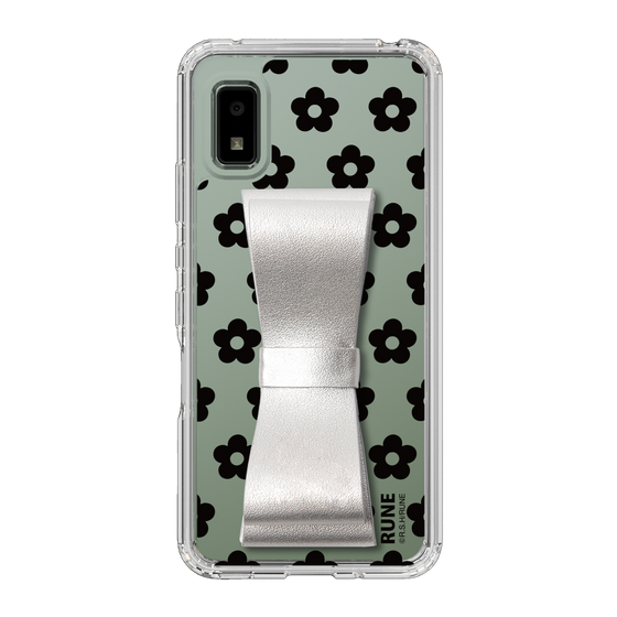 Slim Protection Case - STAND & RING RIBBON Silver［ Rune Naito - RUNE Flower - Black ］