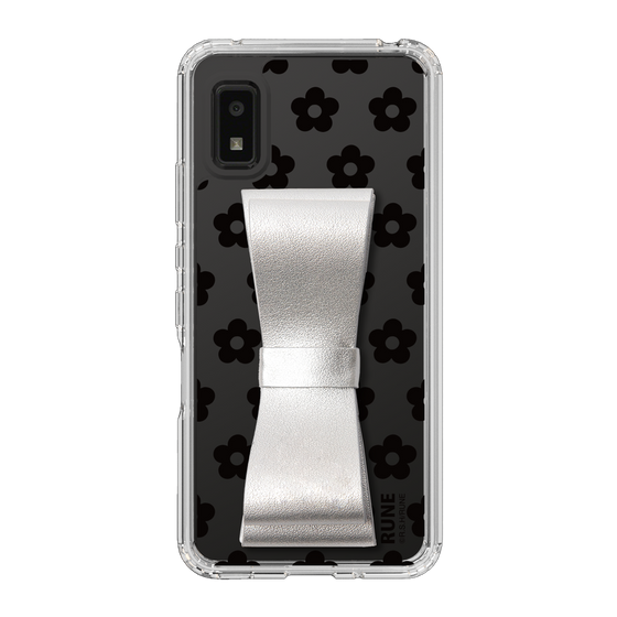 Slim Protection Case - STAND & RING RIBBON Silver［ Rune Naito - RUNE Flower - Black ］