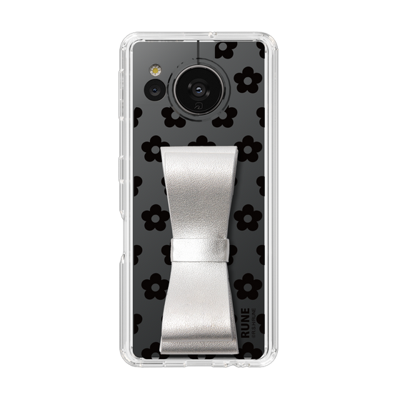 Slim Protection Case - STAND & RING RIBBON Silver［ Rune Naito - RUNE Flower - Black ］