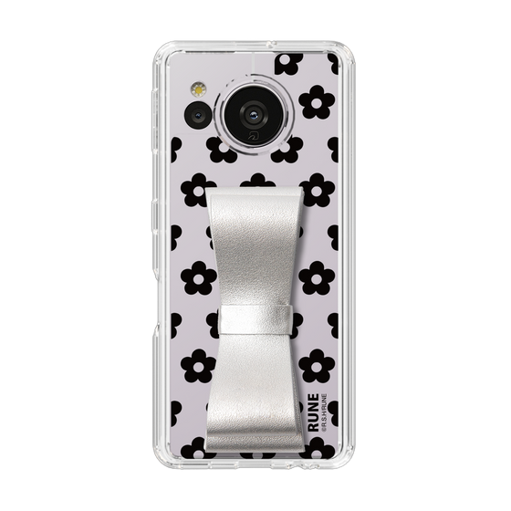Slim Protection Case - STAND & RING RIBBON Silver［ Rune Naito - RUNE Flower - Black ］