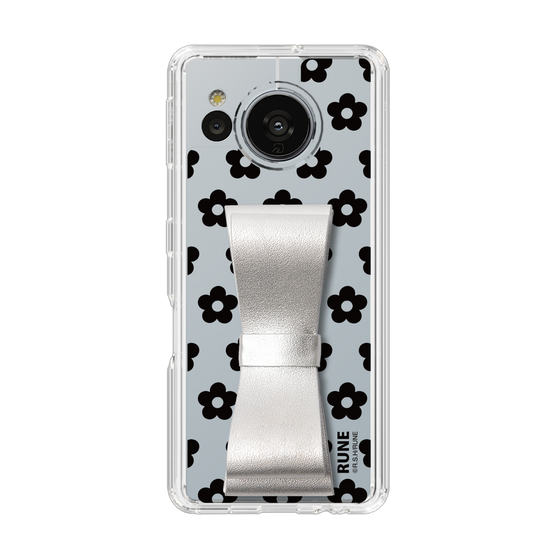Slim Protection Case - STAND & RING RIBBON Silver［ Rune Naito - RUNE Flower - Black ］