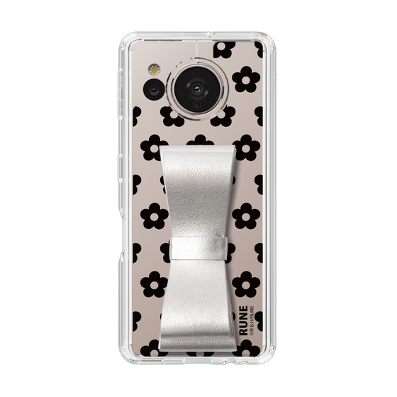 Slim Protection Case - STAND & RING RIBBON Silver［ Rune Naito - RUNE Flower - Black ］
