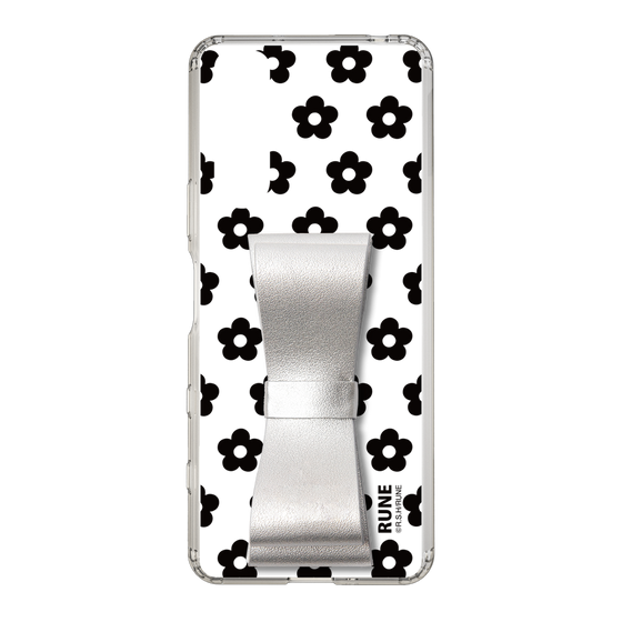Slim Protection Case - STAND & RING RIBBON Silver［ Rune Naito - RUNE Flower - Black ］