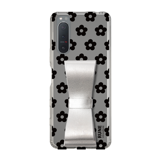 Slim Protection Case - STAND & RING RIBBON Silver［ Rune Naito - RUNE Flower - Black ］