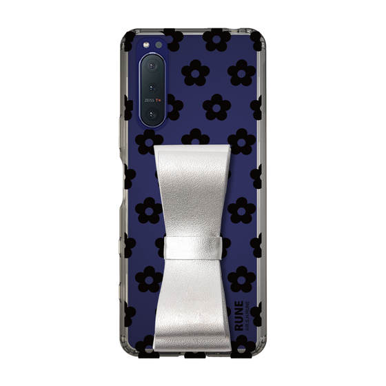 Slim Protection Case - STAND & RING RIBBON Silver［ Rune Naito - RUNE Flower - Black ］