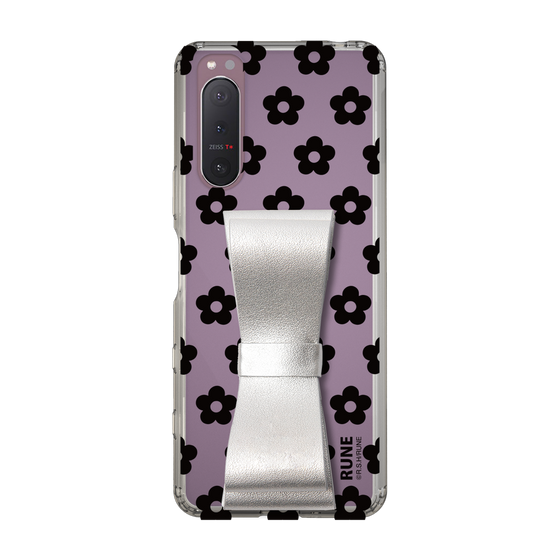 Slim Protection Case - STAND & RING RIBBON Silver［ Rune Naito - RUNE Flower - Black ］