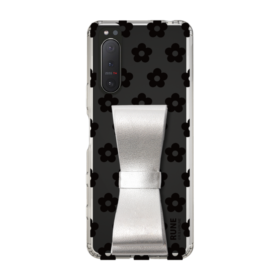 Slim Protection Case - STAND & RING RIBBON Silver［ Rune Naito - RUNE Flower - Black ］