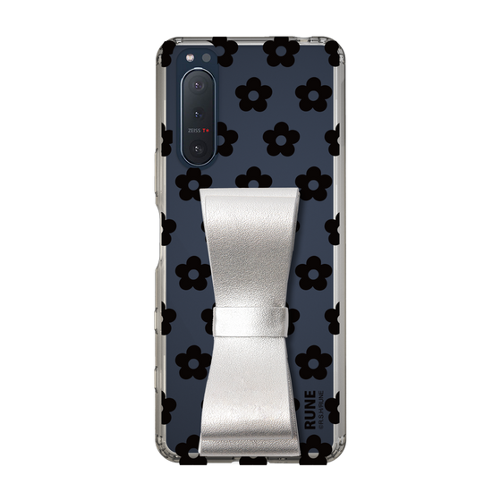 Slim Protection Case - STAND & RING RIBBON Silver［ Rune Naito - RUNE Flower - Black ］