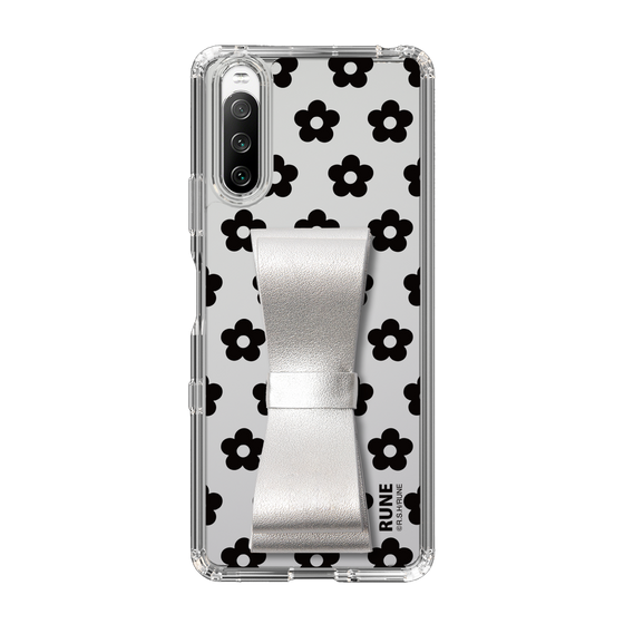 Slim Protection Case - STAND & RING RIBBON Silver［ Rune Naito - RUNE Flower - Black ］