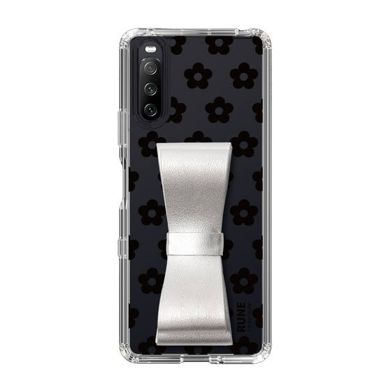 Slim Protection Case - STAND & RING RIBBON Silver［ Rune Naito - RUNE Flower - Black ］
