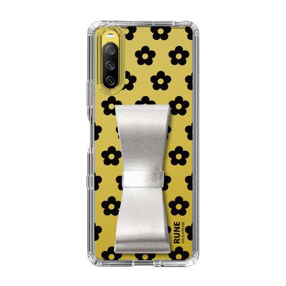 Slim Protection Case - STAND & RING RIBBON Silver［ Rune Naito - RUNE Flower - Black ］