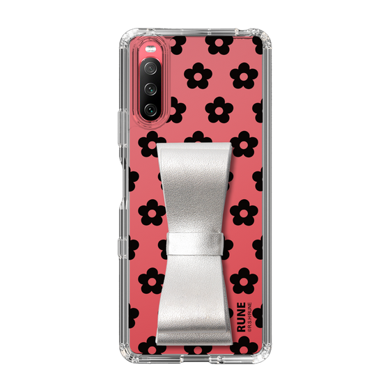 Slim Protection Case - STAND & RING RIBBON Silver［ Rune Naito - RUNE Flower - Black ］
