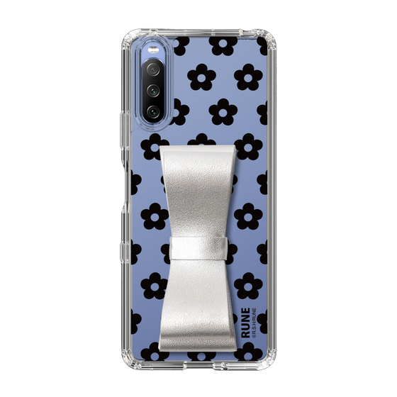 Slim Protection Case - STAND & RING RIBBON Silver［ Rune Naito - RUNE Flower - Black ］