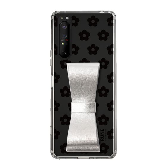 Slim Protection Case - STAND & RING RIBBON Silver［ Rune Naito - RUNE Flower - Black ］