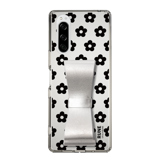 Slim Protection Case - STAND & RING RIBBON Silver［ Rune Naito - RUNE Flower - Black ］