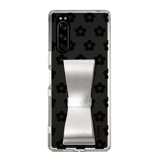 Slim Protection Case - STAND & RING RIBBON Silver［ Rune Naito - RUNE Flower - Black ］