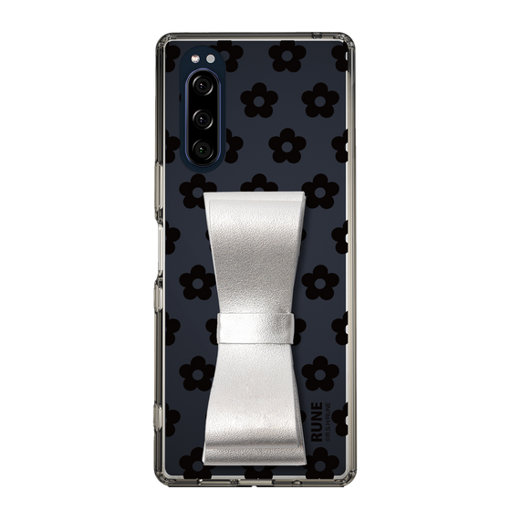 Slim Protection Case - STAND & RING RIBBON Silver［ Rune Naito - RUNE Flower - Black ］
