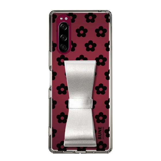 Slim Protection Case - STAND & RING RIBBON Silver［ Rune Naito - RUNE Flower - Black ］