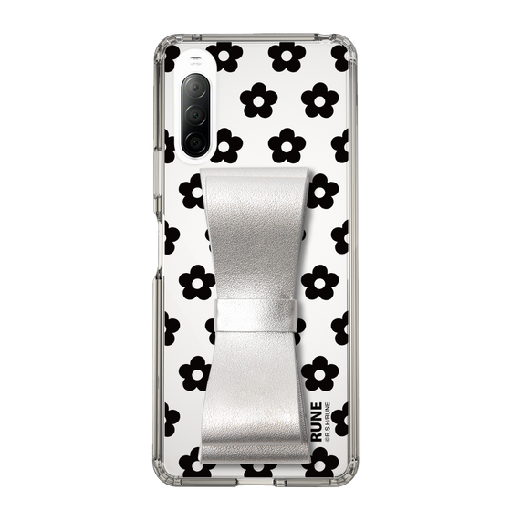 Slim Protection Case - STAND & RING RIBBON Silver［ Rune Naito - RUNE Flower - Black ］